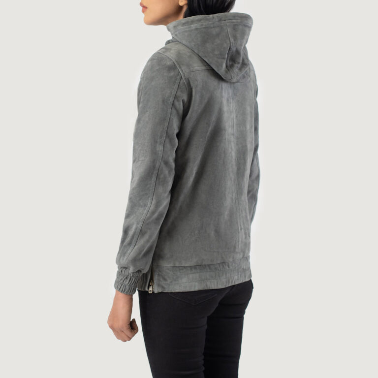 Womens Zest Grey Hooded Suede Pullover Jacket Tilted Back-8-1686937554316